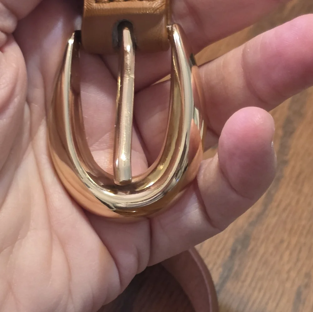 Faux Leather Brown Belt Brass Buckle